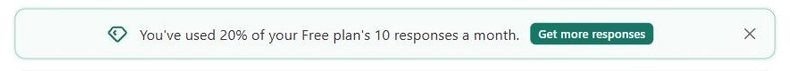 Typeform banner reading You've used 20% of your Free plan's 10 responses a month